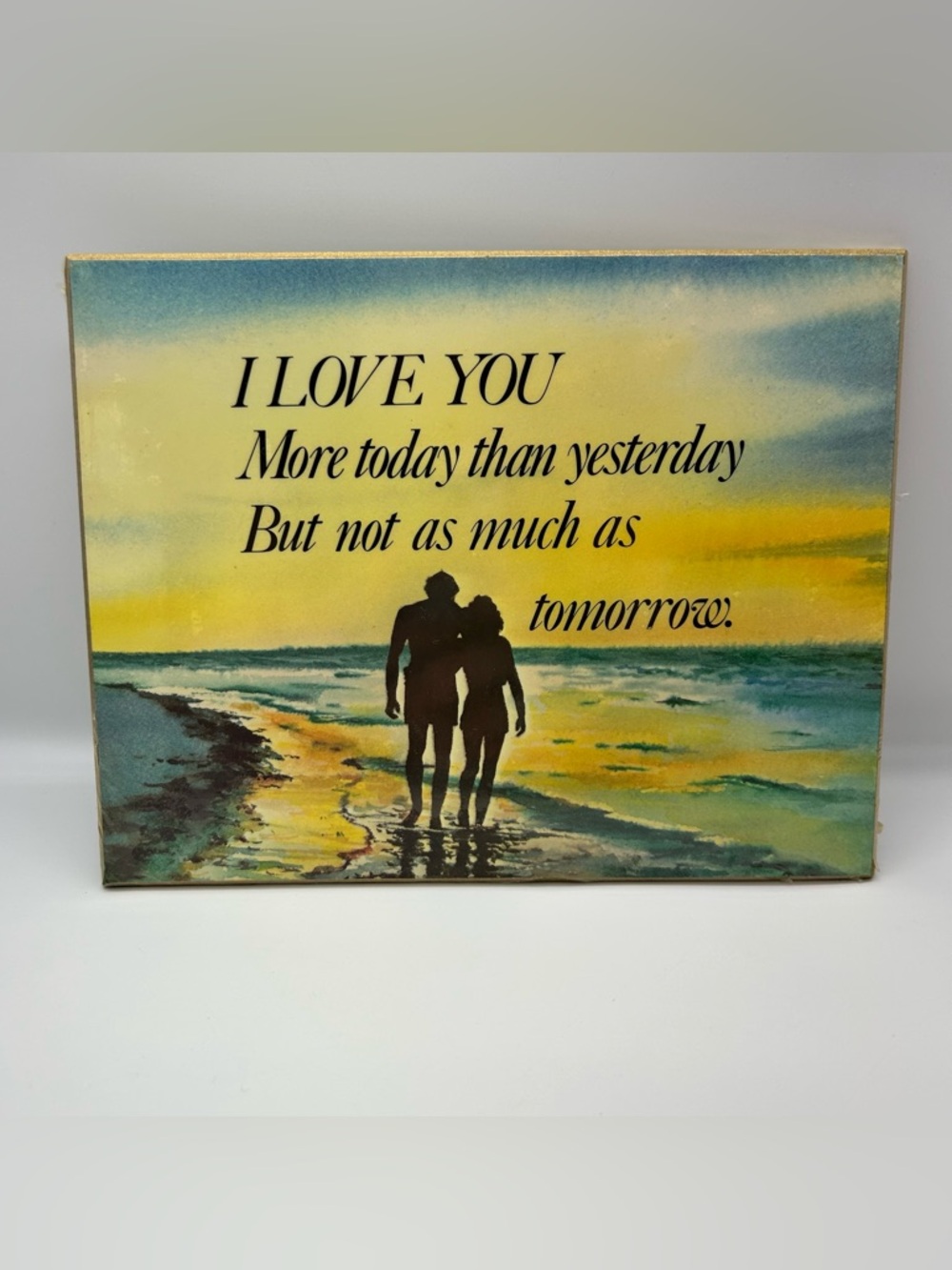 Vintage "I Love You More Today Than Yesterday" Beach Silhouette Art Plaque 1975